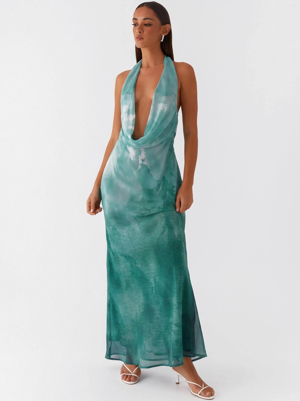 Peppermayo Cowl Neck Draped Halter Maxi Dress